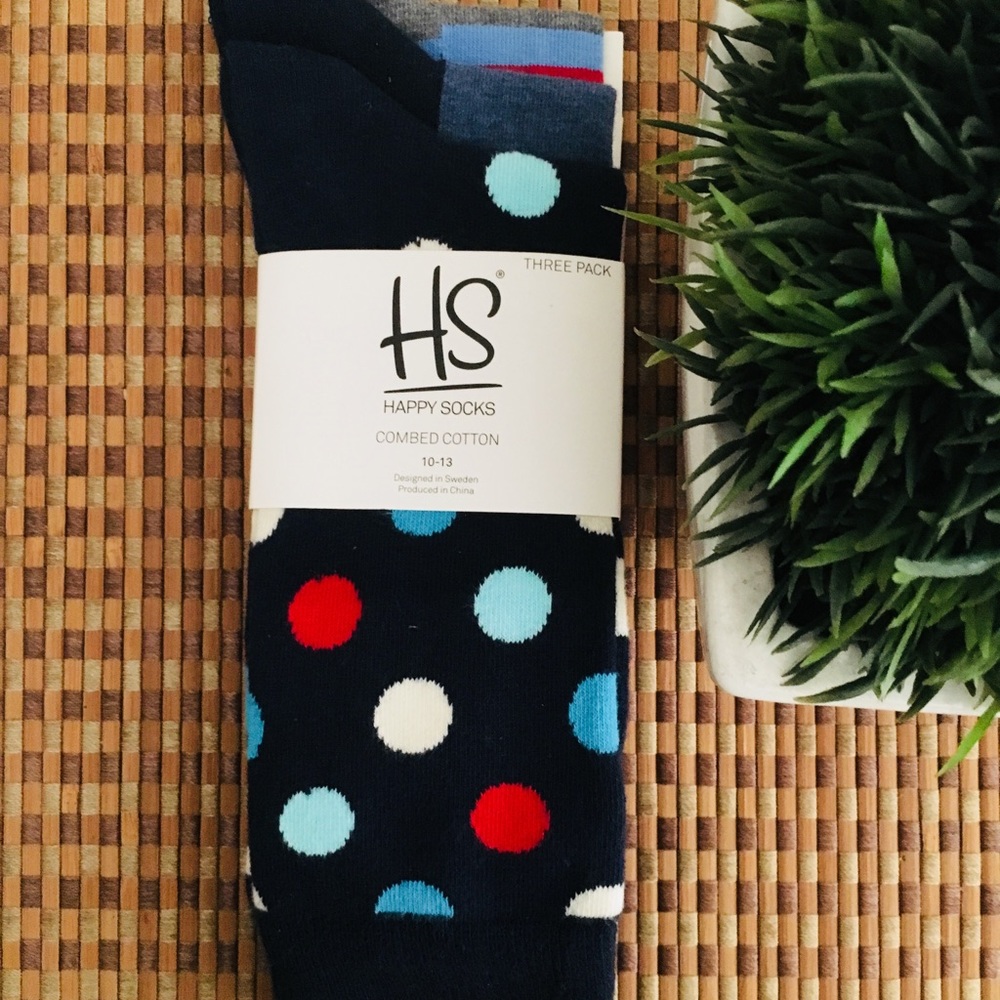 Happy Socks, 3 Pairs of Multi Colored Crew Socks